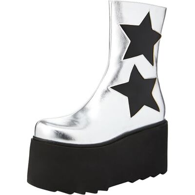 LMF 3745 LAMODA Damskie botki Big Shot Chunky Platform Srebrna Pu Czarna Gwiazda, 37 EU LMF 3745 LAMODA Damskie botki Big Shot Chunky Platform Srebrna Pu Czarna Gwiazda, 37 EU
