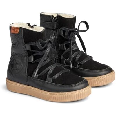 WF352i Wheat Unisex dziecięce buty zimowe Woolie Tex sznurówki 60% skóra, 40% zamsz, oddychające, wodoszczelne buty śnieżne, 0021 Czarny, 25 EU WF352i Wheat Unisex dziecięce buty zimowe Woolie Tex sznurówki 60% skóra, 40% zamsz, oddychające, wodoszczelne buty śnieżne, 0021 Czarny, 25 EU