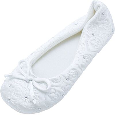 TI-90286-WHT-L Isotoner Baleriny kapcie z Terry Lined i Rose kołdra baletowe, Biały, 39/40 EU TI-90286-WHT-L Isotoner Baleriny kapcie z Terry Lined i Rose kołdra baletowe, Biały, 39/40 EU