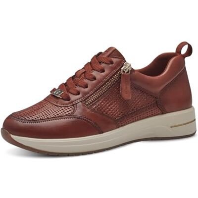 8-83701-42 Tamaris Comfort damskie sneakersy płaskie ze skóry z zamkiem błyskawicznym, koniak, 37 EU 8-83701-42 Tamaris Comfort damskie sneakersy płaskie ze skóry z zamkiem błyskawicznym, koniak, 37 EU