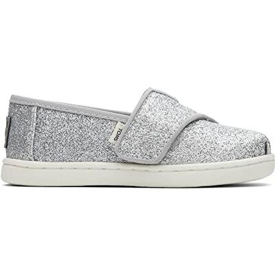 10017783 TOMS Tiny Glitter Alpargata, płaskie mokasyny dziewczęce, Srebrny, 6 UK Child 10017783 TOMS Tiny Glitter Alpargata, płaskie mokasyny dziewczęce, Srebrny, 6 UK Child
