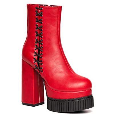 LMF 1958 - Red Pu LAMODA Damskie buty It was Fate Mid Calf Boot, czerwony PU, 36 EU LMF 1958 - Red Pu LAMODA Damskie buty It was Fate Mid Calf Boot, czerwony PU, 36 EU