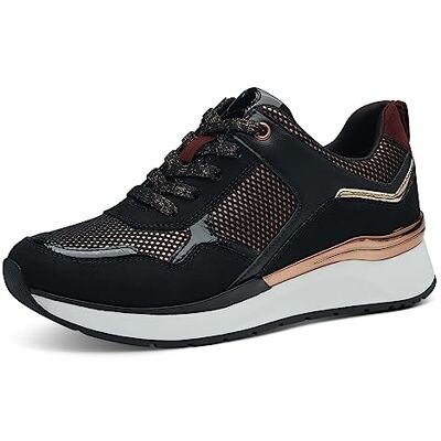 2-23725-41 MARCO TOZZI Damskie sneakersy płaskie, eleganckie, sznurowane, czarny Comb, 40 EU 2-23725-41 MARCO TOZZI Damskie sneakersy płaskie, eleganckie, sznurowane, czarny Comb, 40 EU