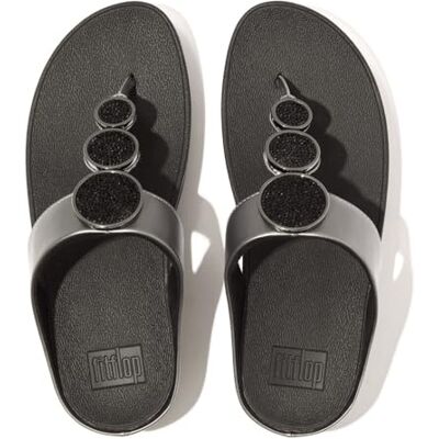 HJ1-B06 FitFlop Halo Bead-Circle Metaliczne sandały damskie na koturnie, Cynowy czarny, 40 EU HJ1-B06 FitFlop Halo Bead-Circle Metaliczne sandały damskie na koturnie, Cynowy czarny, 40 EU