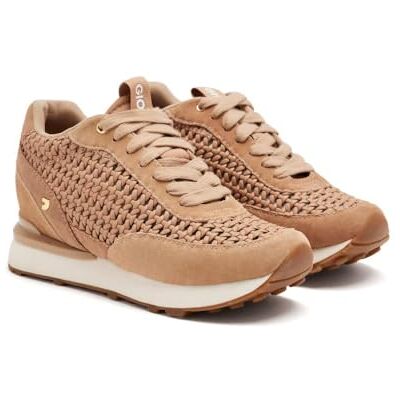 74064-P Wysokie buty na koturnie ze skóry i siatki, beż, 40 EU 74064-P Wysokie buty na koturnie ze skóry i siatki, beż, 40 EU