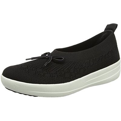 E90_001 Fitflop Damskie baleriny Uberknit z kokardą zamknięte palce baleriny, Czarny czarny 001, 38.5 EU E90_001 Fitflop Damskie baleriny Uberknit z kokardą zamknięte palce baleriny, Czarny czarny 001, 38.5 EU