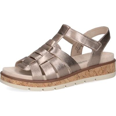 9-28715-44 CAPRICE Damskie sandały płaskie ze skóry z zapięciem na rzepy, taupe Metallic, 36 EU 9-28715-44 CAPRICE Damskie sandały płaskie ze skóry z zapięciem na rzepy, taupe Metallic, 36 EU