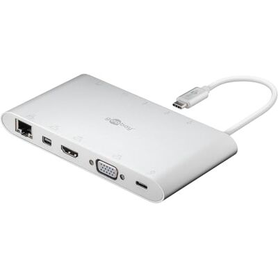 goobay 62113 USB-C multiport adapter All in 1 aluminium, srebrny, rozszerza jedno urządzenie USB-C o Ethernet, HDMI, VGA, mini DisplayPort, 3 porty USB-A 3.0 goobay 62113 USB-C multiport adapter All in 1 aluminium, srebrny, rozszerza jedno urządzenie USB-C o Ethernet, HDMI, VGA, mini DisplayPort, 3 porty USB-A 3.0