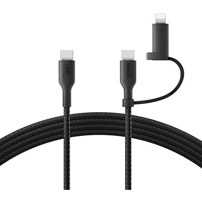 Belkin kabel do ładowania 2 w 1 ze złączami USB-C i Lightning – kabel w oplocie do szybkiego ładowania z USB-C na USB-C i Lightning, do ładowania urządzeń Apple iPhone, iPad, Samsung i innych – czarny Belkin kabel do ładowania 2 w 1 ze złączami USB-C i Lightning – kabel w oplocie do szybkiego ładowania z USB-C na USB-C i Lightning, do ładowania urządzeń Apple iPhone, iPad, Samsung i innych – czarny