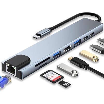 Moman Stacja dokująca, CT8 z 8 portami, adapter multiportowy z USB Typ-C/4K 30 Hz HD, 2 x USB 3.0/100 W Power Delivery/czytnik kart SD/TF/Ethernet RJ45, z iPhone 15 MacBook Pro/Air 2023 iPad Pro Moman Stacja dokująca, CT8 z 8 portami, adapter multiportowy z USB Typ-C/4K 30 Hz HD, 2 x USB 3.0/100 W Power Delivery/czytnik kart SD/TF/Ethernet RJ45, z iPhone 15 MacBook Pro/Air 2023 iPad Pro