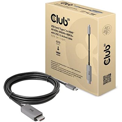 Club 3D USB Gen2 Type-C na HDMI™ 4K120Hz/8K60Hz HDR10, DSC1.2 aktywny kabel St./szt. 3 m Club 3D USB Gen2 Type-C na HDMI™ 4K120Hz/8K60Hz HDR10, DSC1.2 aktywny kabel St./szt. 3 m