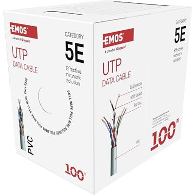 EMOS UTP kabel sieciowy CAT 5e, 100 m, PCW kabel krosowy CAT5e UTP Cu-Wire Gigabit LAN nieekranowany kabel Ethernet do użytku wewnątrz pomieszczeń EMOS UTP kabel sieciowy CAT 5e, 100 m, PCW kabel krosowy CAT5e UTP Cu-Wire Gigabit LAN nieekranowany kabel Ethernet do użytku wewnątrz pomieszczeń