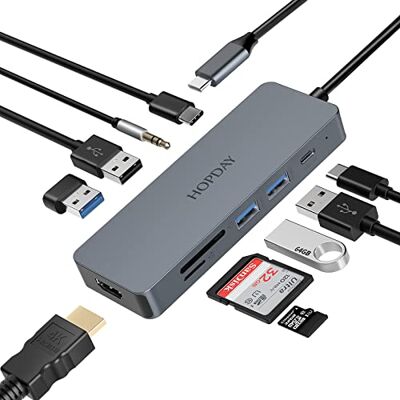 AYCLIF HOPDAY Hub USB C, 10 w 1, multiport USB C, kompatybilny z MacBook Pro/Air, Chromebook, Thinkpad, laptopem i innymi urządzeniami typu C, rozdzielacz USB C z PD 100 W, USB 3.0, czytnik kart TF, wyjście AYCLIF HOPDAY Hub USB C, 10 w 1, multiport USB C, kompatybilny z MacBook Pro/Air, Chromebook, Thinkpad, laptopem i innymi urządzeniami typu C, rozdzielacz USB C z PD 100 W, USB 3.0, czytnik kart TF, wyjście