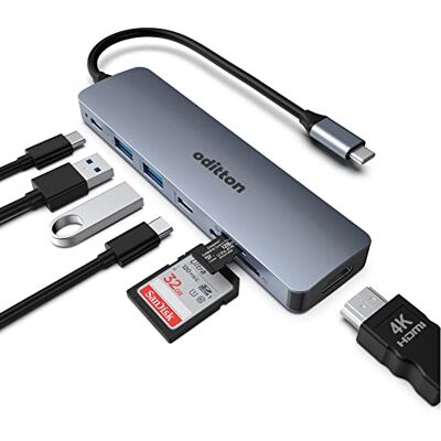 oditton Hub USB C, USB C stacja dokująca 7 w 1 z 2 USB A 3.0, 1 USB C 3.0, 4K HDMI, port ładowania PD 100W, karta SD/TF, adapter USB C kompatybilny z laptopem typu C oditton Hub USB C, USB C stacja dokująca 7 w 1 z 2 USB A 3.0, 1 USB C 3.0, 4K HDMI, port ładowania PD 100W, karta SD/TF, adapter USB C kompatybilny z laptopem typu C