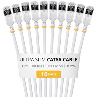 StarTech Niebieski ultra cienki kabel Ethernet Cat6A o długości 30 cm, 10 sztuk, bez zaczepów, FTP, czysty drut miedziany, ultracienki kabel krosowy RJ45 34AWG StarTech Niebieski ultra cienki kabel Ethernet Cat6A o długości 30 cm, 10 sztuk, bez zaczepów, FTP, czysty drut miedziany, ultracienki kabel krosowy RJ45 34AWG