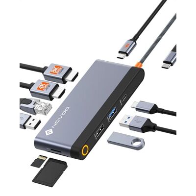 NOVOO Adapter USB C Hub 10 w 1, typ C, stacja dokująca typu C, stacja dokująca z podwójnym HDMI 4K, Gigabit Ethernet, PD 100 W, 3 x USB-A&USB-C 3.0, SD/TF Reader do MacBooka Pro/Air/Dell/HP NOVOO Adapter USB C Hub 10 w 1, typ C, stacja dokująca typu C, stacja dokująca z podwójnym HDMI 4K, Gigabit Ethernet, PD 100 W, 3 x USB-A&USB-C 3.0, SD/TF Reader do MacBooka Pro/Air/Dell/HP