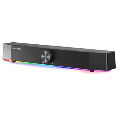 LEFANDI Głośnik komputerowy Stereo Soundbar Bluetooth 5.0, z oświetleniem RGB Thorne – głośniki z oświetleniem LED RGB, zasilanie przez USB, 10 W, PC/laptop, czarny LEFANDI Głośnik komputerowy Stereo Soundbar Bluetooth 5.0, z oświetleniem RGB Thorne – głośniki z oświetleniem LED RGB, zasilanie przez USB, 10 W, PC/laptop, czarny