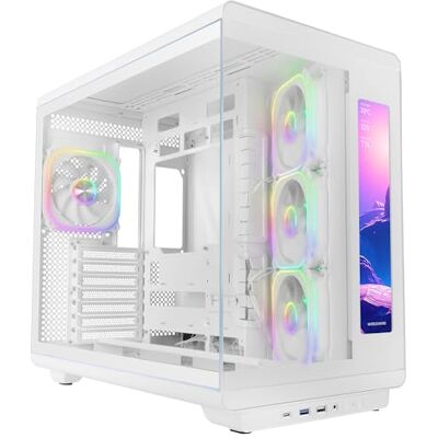 Mars Gaming MC-REVMAX, Obudowa PC ATX, Ekran IPS 11.8", Ciągłe Szkło Hartowane, 4 Wentylatory PWM ARGB, Chłodzenie Cieczą do 360mm, Kompatybilna z Płytami Głównymi z Odwróconym Złączem, USB-C, Biały Mars Gaming MC-REVMAX, Obudowa PC ATX, Ekran IPS 11.8", Ciągłe Szkło Hartowane, 4 Wentylatory PWM ARGB, Chłodzenie Cieczą do 360mm, Kompatybilna z Płytami Głównymi z Odwróconym Złączem, USB-C, Biały