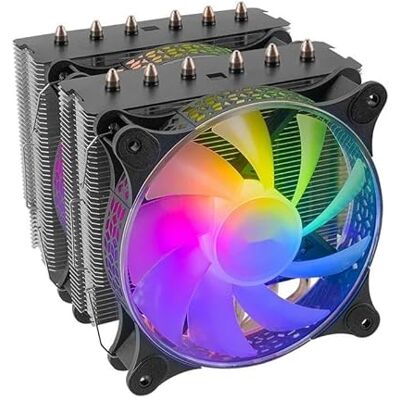 VoltShine Chłodnica procesora 300 W, 6 x wentylatory, kolor czarny, idealny do wydajnych komputerów do gier i wydajnego chłodzenia. VoltShine Chłodnica procesora 300 W, 6 x wentylatory, kolor czarny, idealny do wydajnych komputerów do gier i wydajnego chłodzenia.