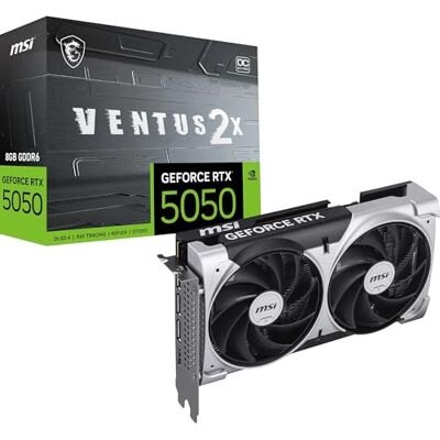 MSI Karta graficzna GeForce RTX 5050 8G VENTUS 2X OC GPU RTX 5050, 8 GB GDDR6 (20 Gb/s/128-bit), PCIe 5.0 podwójny wentylator konstrukcja termiczna (2 x wentylator TORX 5.0) HDMI 2.1b MSI Karta graficzna GeForce RTX 5050 8G VENTUS 2X OC GPU RTX 5050, 8 GB GDDR6 (20 Gb/s/128-bit), PCIe 5.0 podwójny wentylator konstrukcja termiczna (2 x wentylator TORX 5.0) HDMI 2.1b