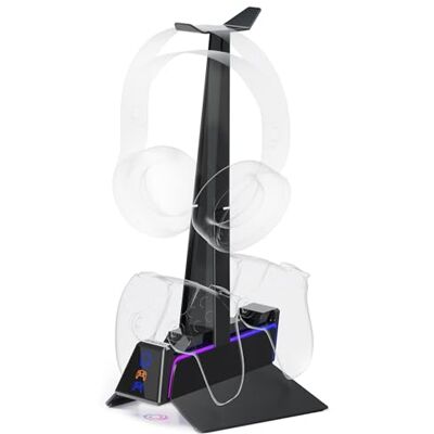 Oniverse Ładowarka do kontrolera PS5 stacja szybkiego ładowania 2H, uchwyt kontrolera i akcesoria do PS5, podwójna ładowarka kompatybilna z DualSense, wyjmowana podstawka ładowania słuchawek Oniverse Ładowarka do kontrolera PS5 stacja szybkiego ładowania 2H, uchwyt kontrolera i akcesoria do PS5, podwójna ładowarka kompatybilna z DualSense, wyjmowana podstawka ładowania słuchawek