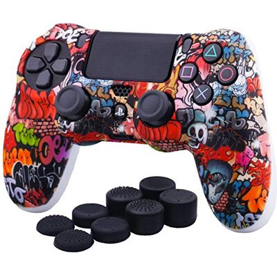 YoRHa Water Transfer Printing (czaszka graffiti) silikonowe etui Case do PS4 / Slim/Pro Dualshock 4 kontrolery x 1 z uchwytami na kciuki x 8 YoRHa Water Transfer Printing (czaszka graffiti) silikonowe etui Case do PS4 / Slim/Pro Dualshock 4 kontrolery x 1 z uchwytami na kciuki x 8