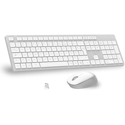 LeadsaiL Zestaw bezprzewodowej klawiatury i myszy, bardzo cienka i cicha francuska klawiatura AZERTY Pełny rozmiar 2.4G z odbiornikiem USB do komputera, laptopa, Windows, Mac biały szary LeadsaiL Zestaw bezprzewodowej klawiatury i myszy, bardzo cienka i cicha francuska klawiatura AZERTY Pełny rozmiar 2.4G z odbiornikiem USB do komputera, laptopa, Windows, Mac biały szary