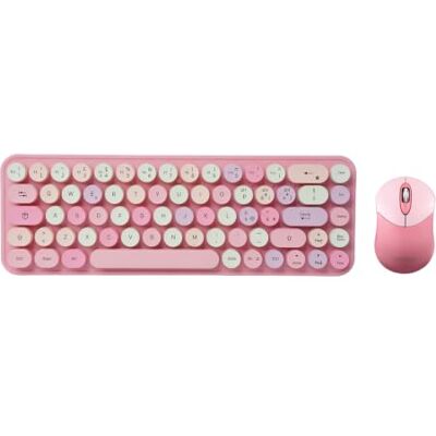 Perixx PERIDUO-802PK Combo Mini klawiatura i mysz Bluetooth okrągłe klawisze retro pastelowy różowy włoski układ QWERTY Perixx PERIDUO-802PK Combo Mini klawiatura i mysz Bluetooth okrągłe klawisze retro pastelowy różowy włoski układ QWERTY