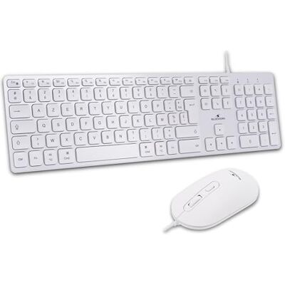 Bluestork Zestaw białych przewodowych myszy Mac Apple AZERTY FR cicha i mysz 2400 DPI Ultra-smukła konstrukcja Klawisze nożycowe USB-A i USB-C do wszystkich klawiatur Mac i iPad Bluestork Zestaw białych przewodowych myszy Mac Apple AZERTY FR cicha i mysz 2400 DPI Ultra-smukła konstrukcja Klawisze nożycowe USB-A i USB-C do wszystkich klawiatur Mac i iPad