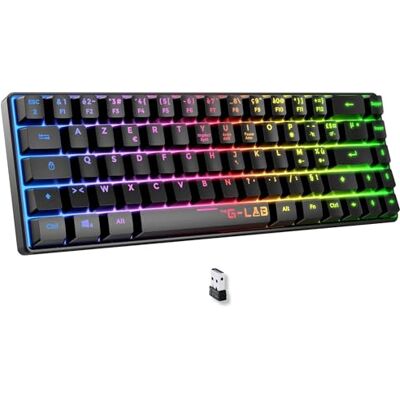 THE G-LAB Keyz Hydrogen WL Black AZERTY 60% bezprzewodowa klawiatura gamingowa tryb potrójny przewodowy Bluetooth 2,4 GHz, cicha klawiatura do gier RGB PC, PS4, PS5 THE G-LAB Keyz Hydrogen WL Black AZERTY 60% bezprzewodowa klawiatura gamingowa tryb potrójny przewodowy Bluetooth 2,4 GHz, cicha klawiatura do gier RGB PC, PS4, PS5