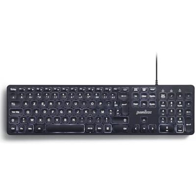 Perixx PERIBOARD-331 Pełnowymiarowa podświetlana klawiatura przewodowa USB klawisze nożycowe typu X podświetlany biały czarny AZERTY.. Perixx PERIBOARD-331 Pełnowymiarowa podświetlana klawiatura przewodowa USB klawisze nożycowe typu X podświetlany biały czarny AZERTY..