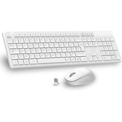 LeadsaiL Zestaw bezprzewodowej klawiatury i myszy, bardzo cienka i cicha francuska klawiatura AZERTY w pełnym rozmiarze 2.4G z odbiornikiem USB do komputera, laptopa, Windows, Mac-biały LeadsaiL Zestaw bezprzewodowej klawiatury i myszy, bardzo cienka i cicha francuska klawiatura AZERTY w pełnym rozmiarze 2.4G z odbiornikiem USB do komputera, laptopa, Windows, Mac-biały