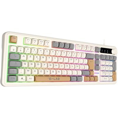 THE G-LAB Keyz Caesium EX 3C Przewodowa klawiatura gamingowa AZERTY 98% responsywna i cicha membrana, 26-klawiszowa zapobiegająca duchom, podświetlenie tęczowe, pokrętło głośności klawiatura do THE G-LAB Keyz Caesium EX 3C Przewodowa klawiatura gamingowa AZERTY 98% responsywna i cicha membrana, 26-klawiszowa zapobiegająca duchom, podświetlenie tęczowe, pokrętło głośności klawiatura do