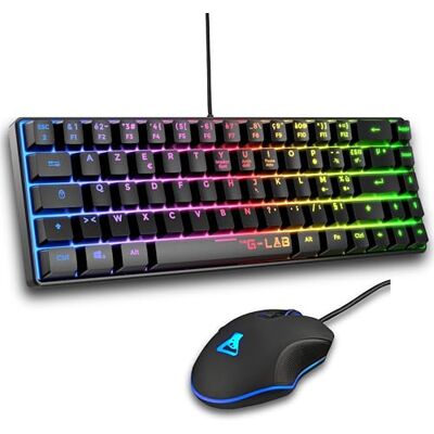 THE G-LAB Combo Hydrogen Pakiet klawiatury dla graczy, 60% przewodowa klawiatura gamingowa, podświetlenie RGB, AZERTY FR, kompaktowy format + mysz do gier RGB, 6 przycisków, 7200 DPI PC/PS4/PS5 THE G-LAB Combo Hydrogen Pakiet klawiatury dla graczy, 60% przewodowa klawiatura gamingowa, podświetlenie RGB, AZERTY FR, kompaktowy format + mysz do gier RGB, 6 przycisków, 7200 DPI PC/PS4/PS5