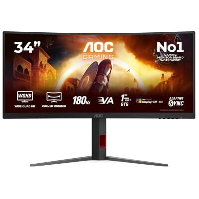 AOC CU34G4CA monitor gamingowy zakrzywiony 34" 180 Hz, czarny Panel VA, 3440x1440, 1 ms GtG, HDR400, FreeSync, hub USB, regulacja wysokości AOC CU34G4CA monitor gamingowy zakrzywiony 34" 180 Hz, czarny Panel VA, 3440x1440, 1 ms GtG, HDR400, FreeSync, hub USB, regulacja wysokości