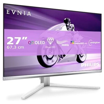 Philips Evnia 27M2N8500AM Monitor gier QHD OLED 27 cali, 360 Hz, 0,03 ms, HDR400, FreeSync. Prem., Skład G-Sync. (2560x1440, 2X HDMI 2.1, 1x DP 1.4, hub USB) Biały Philips Evnia 27M2N8500AM Monitor gier QHD OLED 27 cali, 360 Hz, 0,03 ms, HDR400, FreeSync. Prem., Skład G-Sync. (2560x1440, 2X HDMI 2.1, 1x DP 1.4, hub USB) Biały