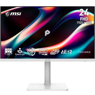 MSI Pro Max 241PHW E14 monitor biurowy 24" FHD Panel IPS 1920 x 1080, 144 Hz, 1 ms, polaryzacja kołowa, wbudowany H-P, KVM, HDMI 2.0b, DP 1.2a, USB-C (65 W PD), biały MSI Pro Max 241PHW E14 monitor biurowy 24" FHD Panel IPS 1920 x 1080, 144 Hz, 1 ms, polaryzacja kołowa, wbudowany H-P, KVM, HDMI 2.0b, DP 1.2a, USB-C (65 W PD), biały