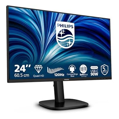 Philips Monitor 24B2U3601 23,8 cala WQHD 120Hz IPS Panel, 4ms GtG, regulacja wysokości, głośniki, hub USB (2560x1440 HDMI 1x 2.1 TMDS DP 1x 1.4) Czarny Philips Monitor 24B2U3601 23,8 cala WQHD 120Hz IPS Panel, 4ms GtG, regulacja wysokości, głośniki, hub USB (2560x1440 HDMI 1x 2.1 TMDS DP 1x 1.4) Czarny