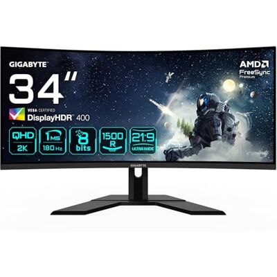 Gigabyte G34WQCP 34" WQHD zakrzywiony monitor do gier 3440 x 1440, VA, 180Hz, 1ms, 1500R, 350 CD/m², FreeSync Premium, DisplayHDR 400, HDMI 2.0, DisplayPort 1.4 Gigabyte G34WQCP 34" WQHD zakrzywiony monitor do gier 3440 x 1440, VA, 180Hz, 1ms, 1500R, 350 CD/m², FreeSync Premium, DisplayHDR 400, HDMI 2.0, DisplayPort 1.4