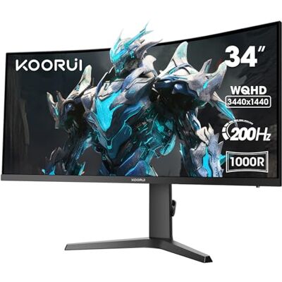 KOORUI 34-calowy Ultrawide Curved Gaming Monitor, PC Screen 165Hz, 1MS, 1000R, WQHD 3440x1440, VA, Adaptive Sync, 2xHDMI 100Hz & Display Port 165Hz, VESA 75 * 75mm, DCI-P3 90%, regulowana wysokość KOORUI 34-calowy Ultrawide Curved Gaming Monitor, PC Screen 165Hz, 1MS, 1000R, WQHD 3440x1440, VA, Adaptive Sync, 2xHDMI 100Hz & Display Port 165Hz, VESA 75 * 75mm, DCI-P3 90%, regulowana wysokość