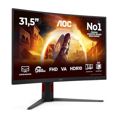 AOC C32G4Z 32-calowy zakrzywiony monitor FHD, 260 Hz, panel VA, 4 ms GtG, Adaptive Sync, HDR10, FreeSync Prem, regulacja wysokości, głośnik, (1920 x 1080 HDMI 2 X 2.0 DP 1 x 1,4), czarny AOC C32G4Z 32-calowy zakrzywiony monitor FHD, 260 Hz, panel VA, 4 ms GtG, Adaptive Sync, HDR10, FreeSync Prem, regulacja wysokości, głośnik, (1920 x 1080 HDMI 2 X 2.0 DP 1 x 1,4), czarny