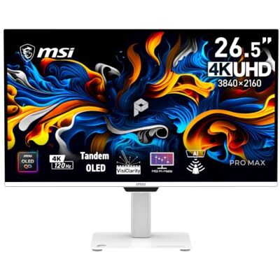 MSI PRO MAX 271UPXW12G 27-calowy 4K 3840x2160 tandemowy monitor QD-OLED, 120 Hz, 0,03 ms, DarkArmor, Panta Tandem, VisiClarity, aplikacja M-Mate, AMD FreeSync Premium Pro, czujnik AI Care, Dual USB C MSI PRO MAX 271UPXW12G 27-calowy 4K 3840x2160 tandemowy monitor QD-OLED, 120 Hz, 0,03 ms, DarkArmor, Panta Tandem, VisiClarity, aplikacja M-Mate, AMD FreeSync Premium Pro, czujnik AI Care, Dual USB C