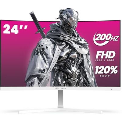 CRUA 24" zakrzywiony monitor gier, 165 Hz/200 Hz, FHD 1920 x 1080, 99% sRGB, AMD FreeSync, filtr światła niebieskiego, do gier i biura, montaż ścienny biały CRUA 24" zakrzywiony monitor gier, 165 Hz/200 Hz, FHD 1920 x 1080, 99% sRGB, AMD FreeSync, filtr światła niebieskiego, do gier i biura, montaż ścienny biały