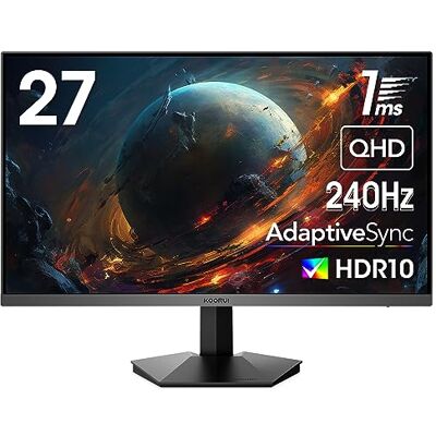 KOORUI Monitor do gier 27 cali, 2K QHD (2560 x 1440), 240 Hz, 1 ms, Adaptive Sync, HDMI, DisplayPort, DCI-P3 90%, HDR10, 100% SRGB, VESA 75 * 75 mm, Czarny KOORUI Monitor do gier 27 cali, 2K QHD (2560 x 1440), 240 Hz, 1 ms, Adaptive Sync, HDMI, DisplayPort, DCI-P3 90%, HDR10, 100% SRGB, VESA 75 * 75 mm, Czarny