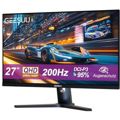 GEESUU 27 Inch Gaming Monitor, Computer Monitors 200Hz, PC Display QHD 1440p, IPS, 1ms, 95% DCI-P3, Eye-Care, Lowblue, HDMI 2.1 & DP 1.4 GEESUU 27 Inch Gaming Monitor, Computer Monitors 200Hz, PC Display QHD 1440p, IPS, 1ms, 95% DCI-P3, Eye-Care, Lowblue, HDMI 2.1 & DP 1.4