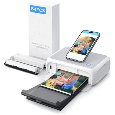 WOLFANG Drukarka fotograficzna, 54 arkusze (4 x 6 cali), obsługuje połączenie Wi-Fi, kreatywne aplikacje do edycji zdjęć, do smartfonów z systemem iOS/Android WOLFANG Drukarka fotograficzna, 54 arkusze (4 x 6 cali), obsługuje połączenie Wi-Fi, kreatywne aplikacje do edycji zdjęć, do smartfonów z systemem iOS/Android