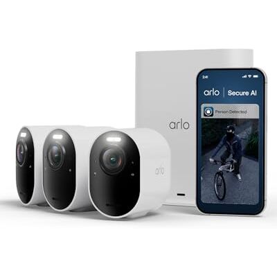 Arlo Ultra 3 4K + SmartHub, bezprzewodowa zewnętrzna kamera nadzorująca WiFi, 6-miesięczna żywotność baterii, noktowizor, gniazdo na kartę Micro SD, bezpieczny test w zestawie, 3 białe kamery Arlo Ultra 3 4K + SmartHub, bezprzewodowa zewnętrzna kamera nadzorująca WiFi, 6-miesięczna żywotność baterii, noktowizor, gniazdo na kartę Micro SD, bezpieczny test w zestawie, 3 białe kamery