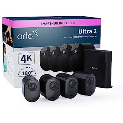 Arlo Ultra 2 4K IP zewnętrzna kamera monitorująca, zestaw 4 kamer bezprzewodowa z oświetleniem tryb nocny w kolorze czujnik ruchu syrena 3 msc. okresu testowego Secure Arlo Ultra 2 4K IP zewnętrzna kamera monitorująca, zestaw 4 kamer bezprzewodowa z oświetleniem tryb nocny w kolorze czujnik ruchu syrena 3 msc. okresu testowego Secure