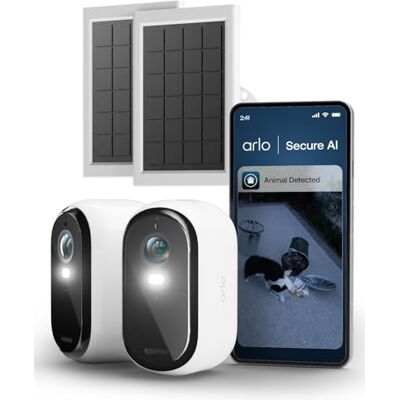 Arlo Essential 3 HD kamera bezpieczeństwa z panelem słonecznym (2), 1080p, kolorowy obraz w nocy, światło, czujnik ruchu, syrena, dwukierunkowy dźwięk, inteligentny dom, z Testowy Plan Secure Arlo Essential 3 HD kamera bezpieczeństwa z panelem słonecznym (2), 1080p, kolorowy obraz w nocy, światło, czujnik ruchu, syrena, dwukierunkowy dźwięk, inteligentny dom, z Testowy Plan Secure