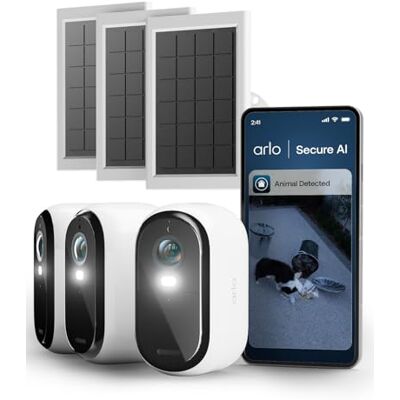 Arlo Essential 3 HD kamera bezpieczeństwa z panelem słonecznym (3), 1080p, kolorowy obraz w nocy, światło, czujnik ruchu, syrena, dwukierunkowy dźwięk, inteligentny dom, z Testowy Plan Secure Arlo Essential 3 HD kamera bezpieczeństwa z panelem słonecznym (3), 1080p, kolorowy obraz w nocy, światło, czujnik ruchu, syrena, dwukierunkowy dźwięk, inteligentny dom, z Testowy Plan Secure